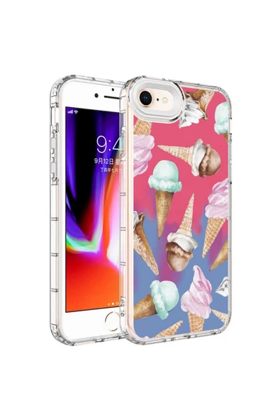 CEPCASE    Apple  iPhone SE 2022 Uyumlu Kılıf Kamera Korumalı Colourful Desenli Hard Silikon Summer Style Kapak