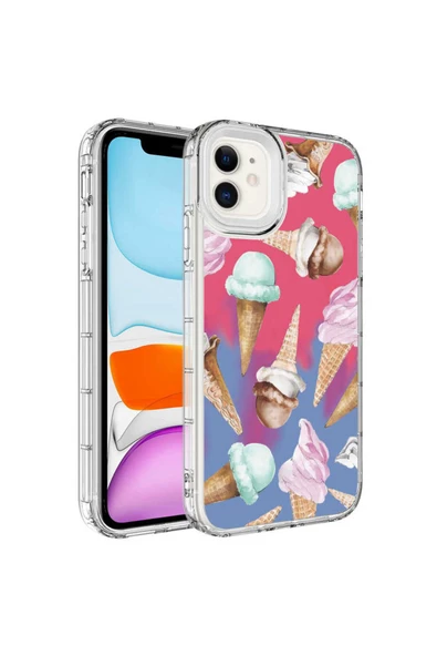CEPCASE    Apple  iPhone 12 Uyumlu Kılıf Kamera Korumalı Colourful Desenli Hard Silikon Summer Style Kapak