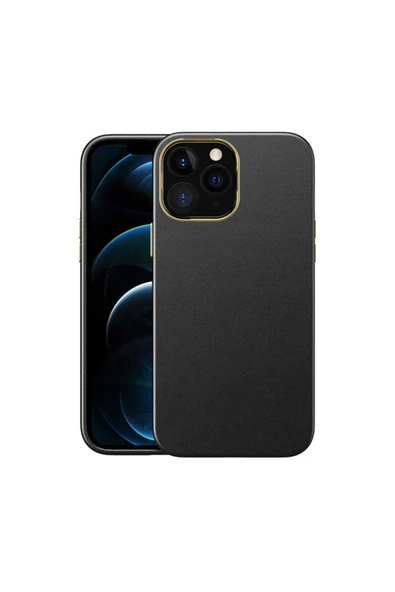 CEPCASE    Apple  iPhone 12 Pro Max Kılıf Faux Leather Deri Tasarım Metal Tuş Darbe Emici Sağlam Koruma ürün görseli 1