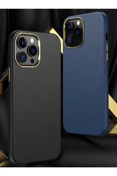CEPCASE    Apple  iPhone 12 Pro Max Kılıf Faux Leather Deri Tasarım Metal Tuş Darbe Emici Sağlam Koruma - Resim 4