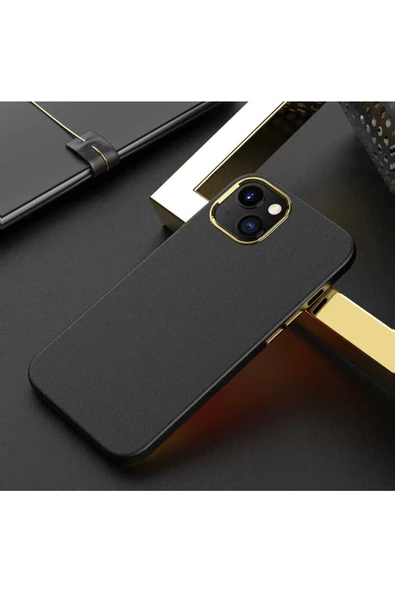 CEPCASE    Apple  iPhone 13 Mini Kılıf Faux Leather Deri Tasarım Metal Tuş Darbe Emici Sağlam Koruma - Resim 6