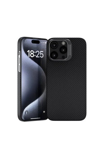CEPCASE    Apple iPhone 15 Pro Kılıf  600D Kevlar Karbon Magsafe Şarj Özellikli Standlı Kapak - Resim 2