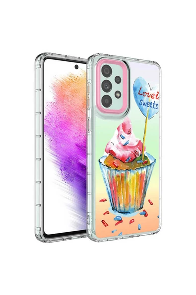 CEPCASE    Samsung Galaxy A53 5G Kılıf Kamera Korumalı Colourful Desenli Hard Silikon Summer Style Kapak