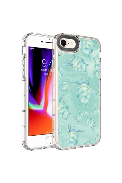 CEPCASE    Apple iPhone SE 2020 Kılıf Kamera Korumalı Colourful Desenli Hard Silikon Summer Style Kapak
