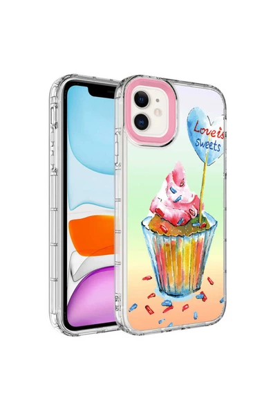 CEPCASE    Apple  iPhone 12 Kılıf Kamera Korumalı Colourful Desenli Hard Silikon Summer Style Kapak