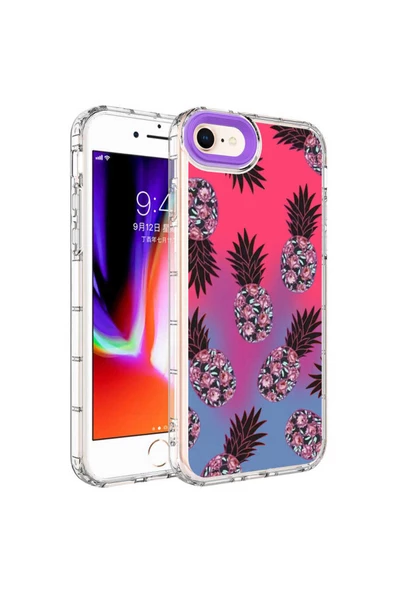 CEPCASE    Apple iPhone SE 2020 Kılıf Kamera Korumalı Colourful Desenli Hard Silikon Summer Style Kapak