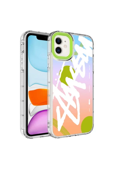 CEPCASE    Apple iPhone 11 Kılıf Kamera Korumalı Colourful Desenli Hard Silikon Summer Style Kapak