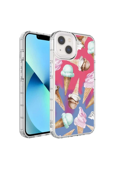 CEPCASE    Apple  iPhone 13 Kılıf Kamera Korumalı Colourful Desenli Hard Silikon Summer Style Kapak - Resim 2