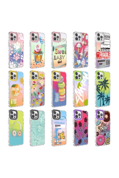 CEPCASE    Apple  iPhone 12 Pro Kılıf Kamera Korumalı Colourful Desenli Hard Silikon Summer Style Kapak - Resim 3