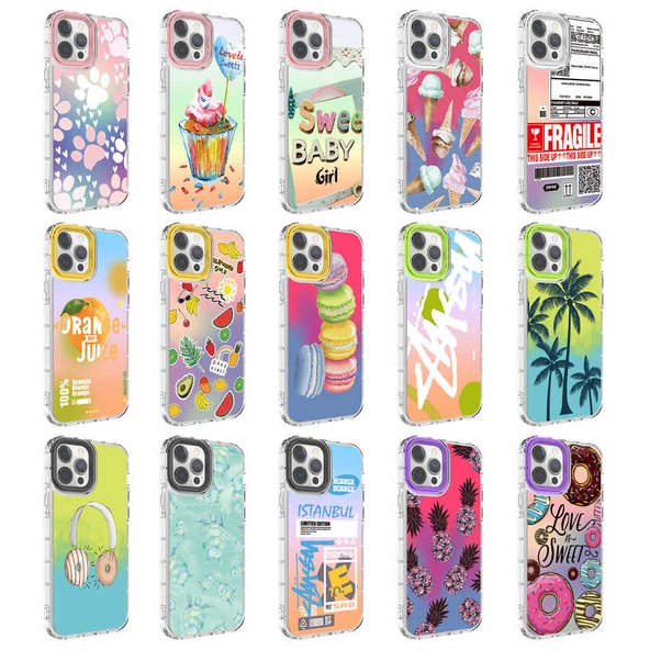 CEPCASE    Apple  iPhone 12 Pro Max Kılıf Kamera Korumalı Colourful Desenli Hard Silikon Summer Style Kapak - 3