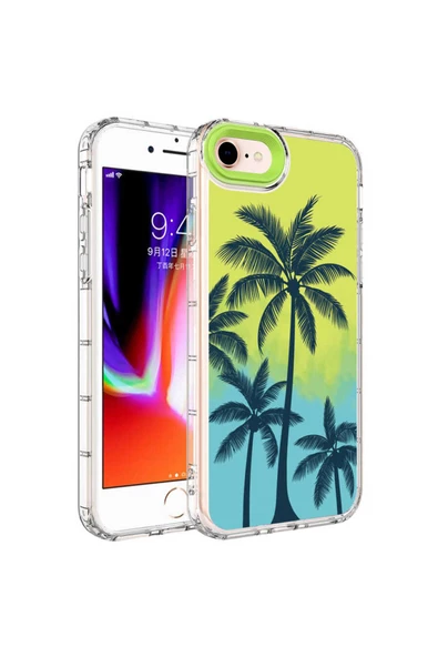 CEPCASE    Apple iPhone SE 2020 Kılıf Kamera Korumalı Colourful Desenli Hard Silikon Summer Style Kapak