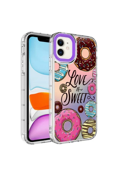 CEPCASE    Apple iPhone 11 Kılıf Kamera Korumalı Colourful Desenli Hard Silikon Summer Style Kapak