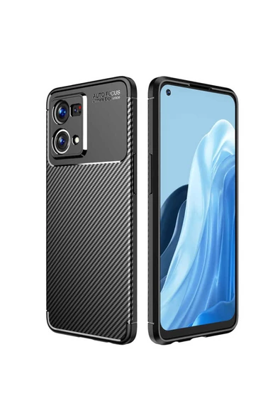 CEPCASE    Oppo Reno 7 4G Kılıf Karbon Fiber Tasarım Ultra Slim Lüx Görünüm Silikon Kapak