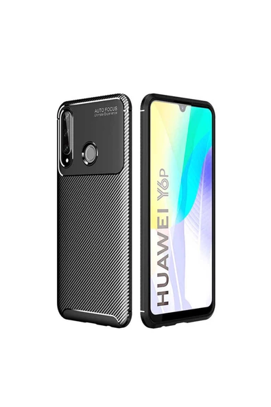 CEPCASE    Huawei Y6P Kılıf Karbon Fiber Tasarım Ultra Slim Lüx Görünüm Silikon Kapak