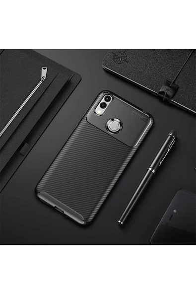 CEPCASE    Huawei Honor 8C Kılıf Karbon Fiber Tasarım Ultra Slim Lüx Görünüm Silikon Kapak ürün görseli
