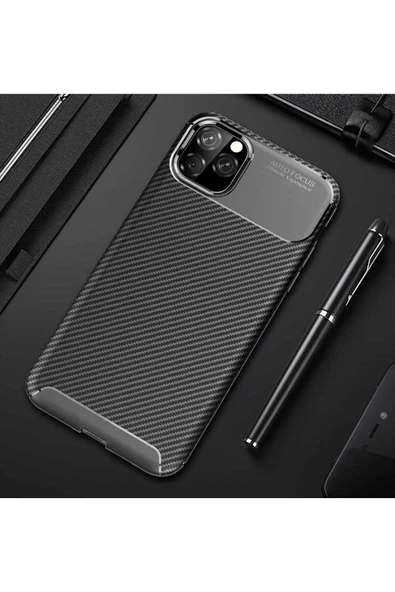 CEPCASE    Apple iPhone 11 Pro Max Kılıf Karbon Fiber Tasarım Ultra Slim Lüx Görünüm Silikon Kapak - 1