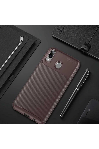 CEPCASE    Huawei Y7 Prime 2019 Kılıf Karbon Fiber Tasarım Ultra Slim Lüx Görünüm Silikon Kapak