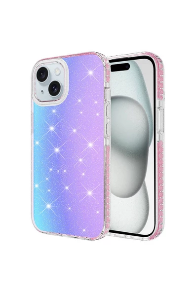 CEPCASE    Apple iPhone 15 Plus Kılıf Parlak Işıltılı Tam Koruma Renk Geçişli New Fashion Kapak - Resim 2