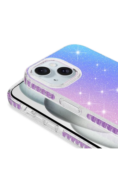 CEPCASE    Apple iPhone 15 Kılıf Parlak Işıltılı Tam Koruma Renk Geçişli New Fashion Kapak - Resim 3