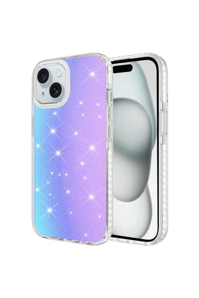 CEPCASE    Apple iPhone 15 Kılıf Parlak Işıltılı Tam Koruma Renk Geçişli New Fashion Kapak - Resim 2