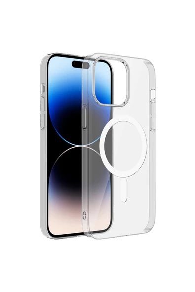 CEPCASE    Apple iPhone 14 Pro Max Kılıf Wireless Şarj Özellikli Transparent Slim Stylish Kamera Çerçeveli