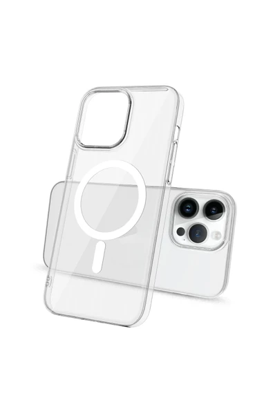 CEPCASE    Apple iPhone 14 Pro Kılıf Wireless Şarj Özellikli Transparent Slim Stylish Kamera Çerçeveli Kapak