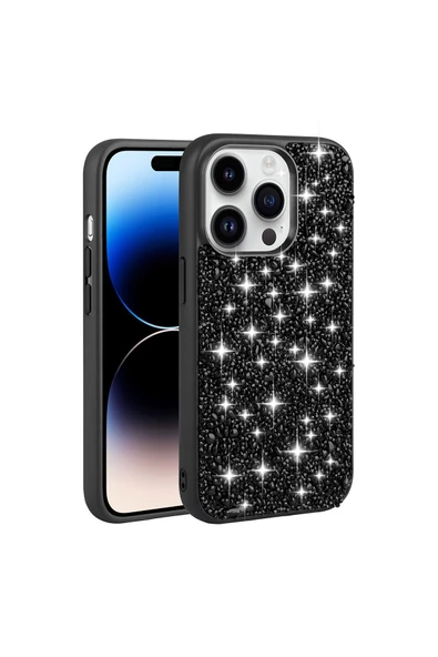 CEPCASE    Apple iPhone 14 Pro Max Kılıf Diamond Taşlı Parlak Tasarım Kamera Çıkıntılı Lüx Kapak