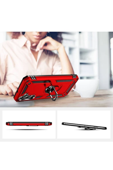 CEPCASE    Galaxy A24 Kılıf Standlı Magnet Mıknatıslı Yüzük Armored Zırhlı Kapak - Resim 4