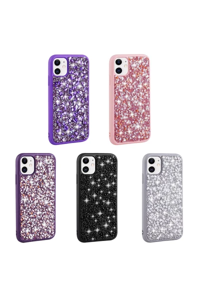 CEPCASE    Apple iPhone 12 Kılıf Diamond Taşlı Parlak Tasarım Kamera Çıkıntılı Lüx Kapak - Resim 3