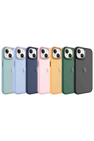 CEPCASE    Apple iPhone 14 Plus Kılıf Buzlu Arka Yüzey Pastel Renk Krom Kamera Ve Tuş Korumalı Kapak - Resim 3