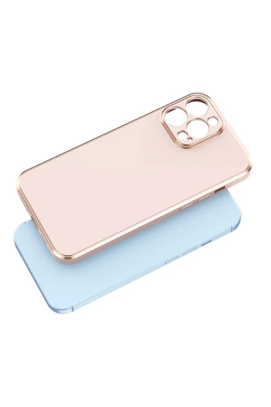 CEPCASE    Apple iPhone 12 Pro Kılıf Kenarları Parlak Gold Tasarım Pastel Renk Tasarımlı Kapak - Resim 4