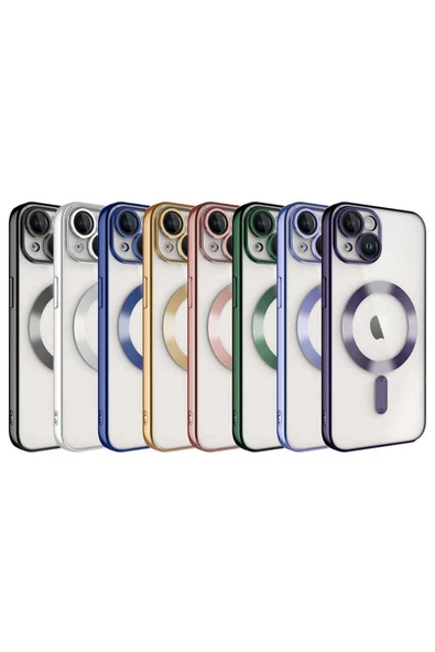 CEPCASE    Apple iPhone 14 Kılıf Magsafe Wireless Şarj Özellikli Kamera Korumalı Renkli Kenar Kapak - Resim 3