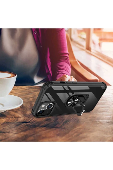 CEPCASE    Apple iPhone 13 Kılıf Arka Şeffaf Köşe Ve Yüzük Renkli Darbeye Dayanıklı Sert Pc Kapak - Resim 5