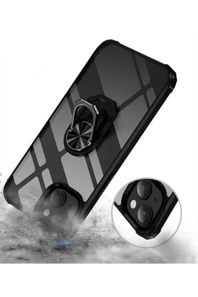 CEPCASE    Apple iPhone 14 Kılıf Arka Şeffaf Köşe Ve Yüzük Renkli Darbeye Dayanıklı Sert Pc Kapak - Resim 3