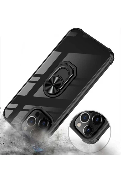 CEPCASE    Apple iPhone 13 Pro Kılıf Arka Şeffaf Köşe Ve Yüzük Renkli Darbeye Dayanıklı Sert Pc Kapak - Resim 5