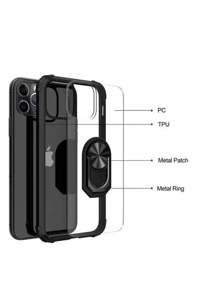 CEPCASE    Apple iPhone 12 Pro Kılıf Arka Şeffaf Köşe Ve Yüzük Renkli Darbeye Dayanıklı Sert Pc Kapak - Resim 5