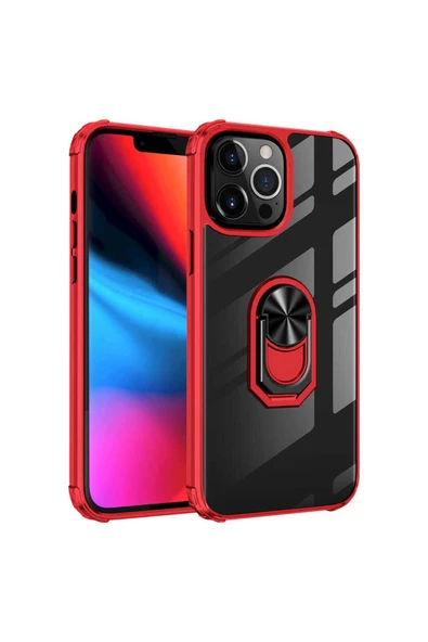 CEPCASE    Apple iPhone 13 Pro Kılıf Arka Şeffaf Köşe Ve Yüzük Renkli Darbeye Dayanıklı Sert Pc Kapak - Resim 2