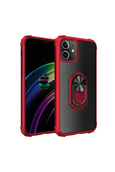 CEPCASE    Apple iPhone 12 Mini Kılıf Arka Şeffaf Köşe Ve Yüzük Renkli Darbeye Dayanıklı Sert Pc Kapak