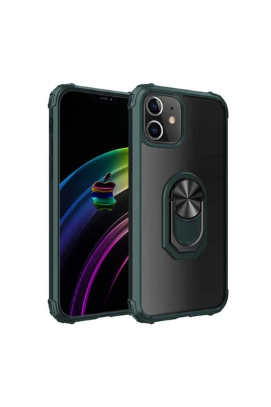 CEPCASE    Apple iPhone 12 Mini Kılıf Arka Şeffaf Köşe Ve Yüzük Renkli Darbeye Dayanıklı Sert Pc Kapak