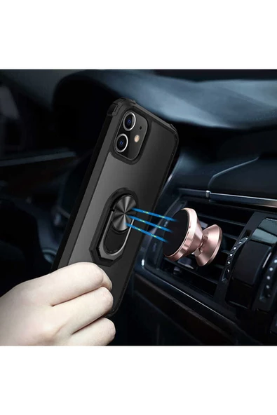 CEPCASE    Apple iPhone 12 Kılıf Arka Şeffaf Köşe Ve Yüzük Renkli Darbeye Dayanıklı Sert Pc Kapak - Resim 5