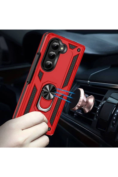 CEPCASE    Galaxy Z Fold 5 Kılıf Standlı Magnet Mıknatıslı Yüzük Armored Zırhlı Kapak - Resim 6