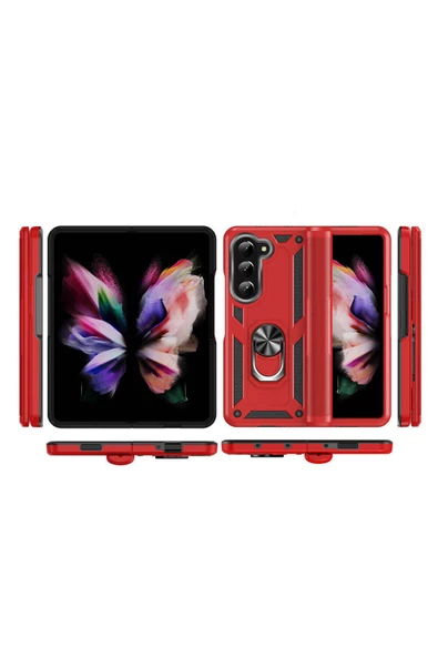 CEPCASE    Galaxy Z Fold 5 Kılıf Standlı Magnet Mıknatıslı Yüzük Armored Zırhlı Kapak - Resim 5