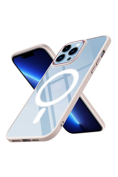 CEPCASE    Apple iPhone 13 Pro Kılıf Wireless Mıknatıslı Magsafe Şarj Özellikli Krom Detay Kalıp Kapak