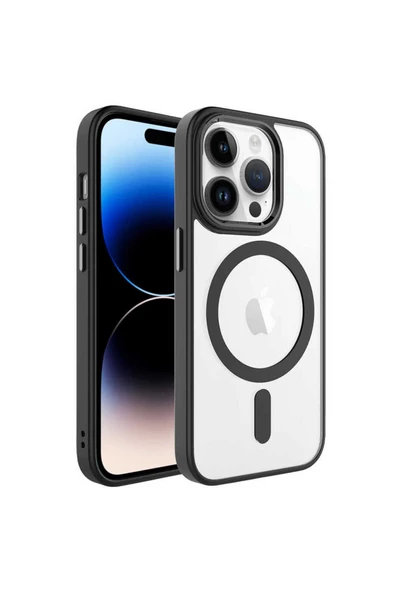 CEPCASE    Apple iPhone 14 Pro Kılıf Wireless Mıknatıslı Magsafe Şarj Özellikli Krom Detay Kalıp Kapak