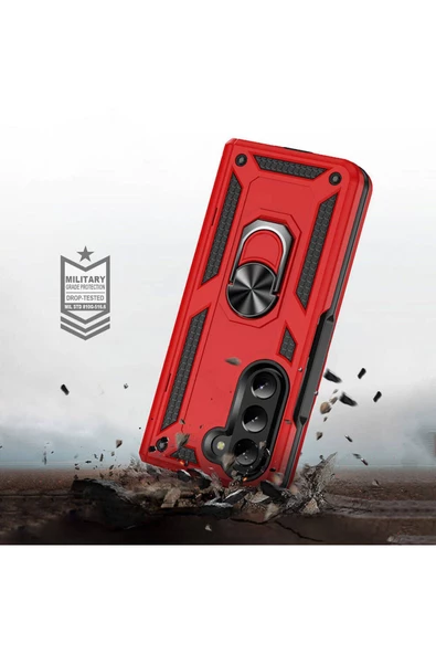 CEPCASE    Galaxy Z Fold 5 Kılıf Standlı Magnet Mıknatıslı Yüzük Armored Zırhlı Kapak - Resim 4
