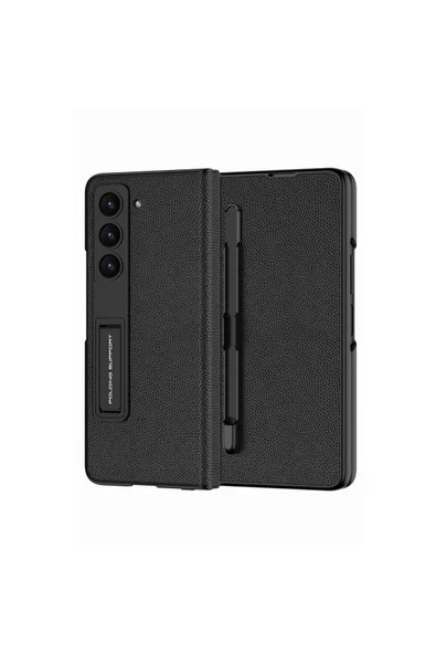 CEPCASE    Galaxy Z Fold 5 Kılıf Kalem Bölmeli Karbon Fiber Tasarım 360 Sağlam Koruma Deri Kılıf