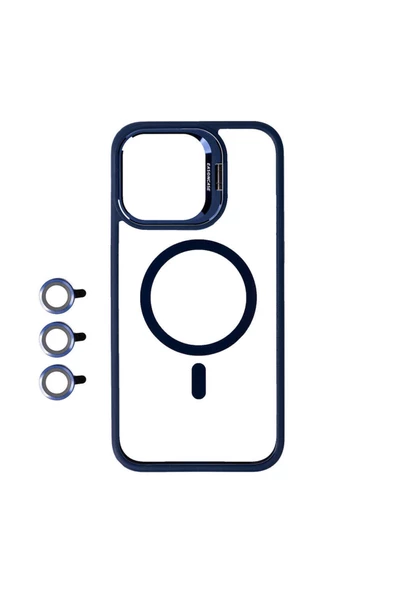 CEPCASE    Apple iPhone 15 Pro Max Kılıf Magsafe Wireless Şarj Özellikli Standlı Lens Aparatlı Lens Korumalı - Resim 2