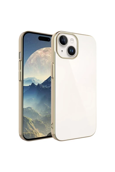 CEPCASE    Apple iPhone 15 Plus Kılıf Renkli Çerçeveli Arkası Şeffaf Metal Buton Sert PC Silikon Kapak - Resim 2