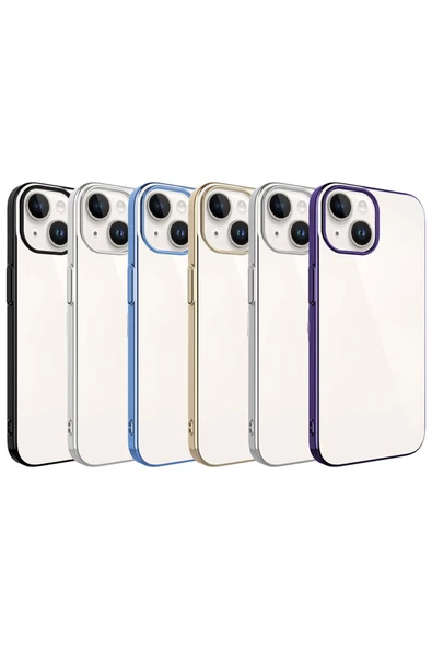 CEPCASE    Apple iPhone 15 Plus Kılıf Renkli Çerçeveli Arkası Şeffaf Metal Buton Sert PC Silikon Kapak - Resim 3