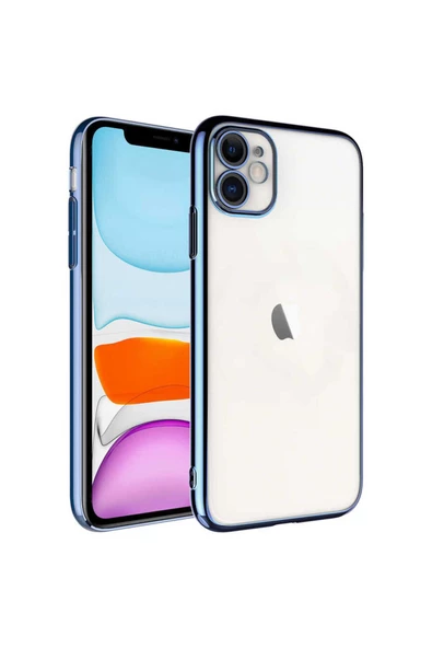 CEPCASE    Apple iPhone 11 Kılıf Renkli Çerçeveli Arkası Şeffaf Metal Buton Sert PC Silikon Kapak